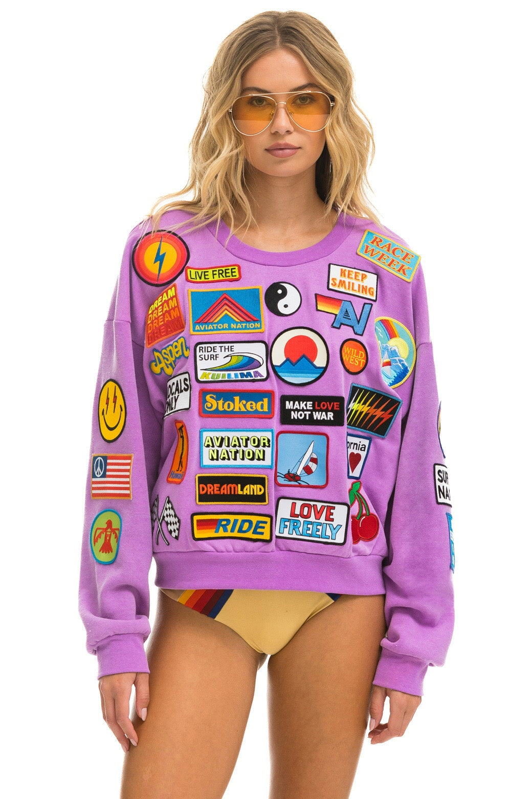 VINTAGE PATCH RELAXED CREW SWEATSHIRT - NEON PURPLE Sweatshirt Aviator Nation