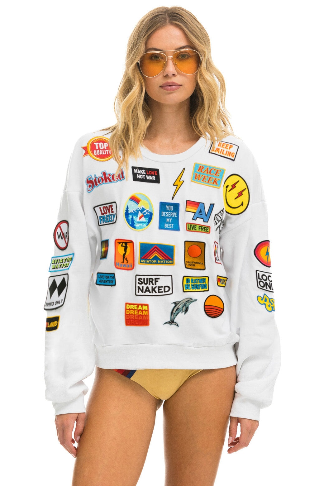 VINTAGE PATCH RELAXED CREW SWEATSHIRT - WHITE Sweatshirt Aviator Nation