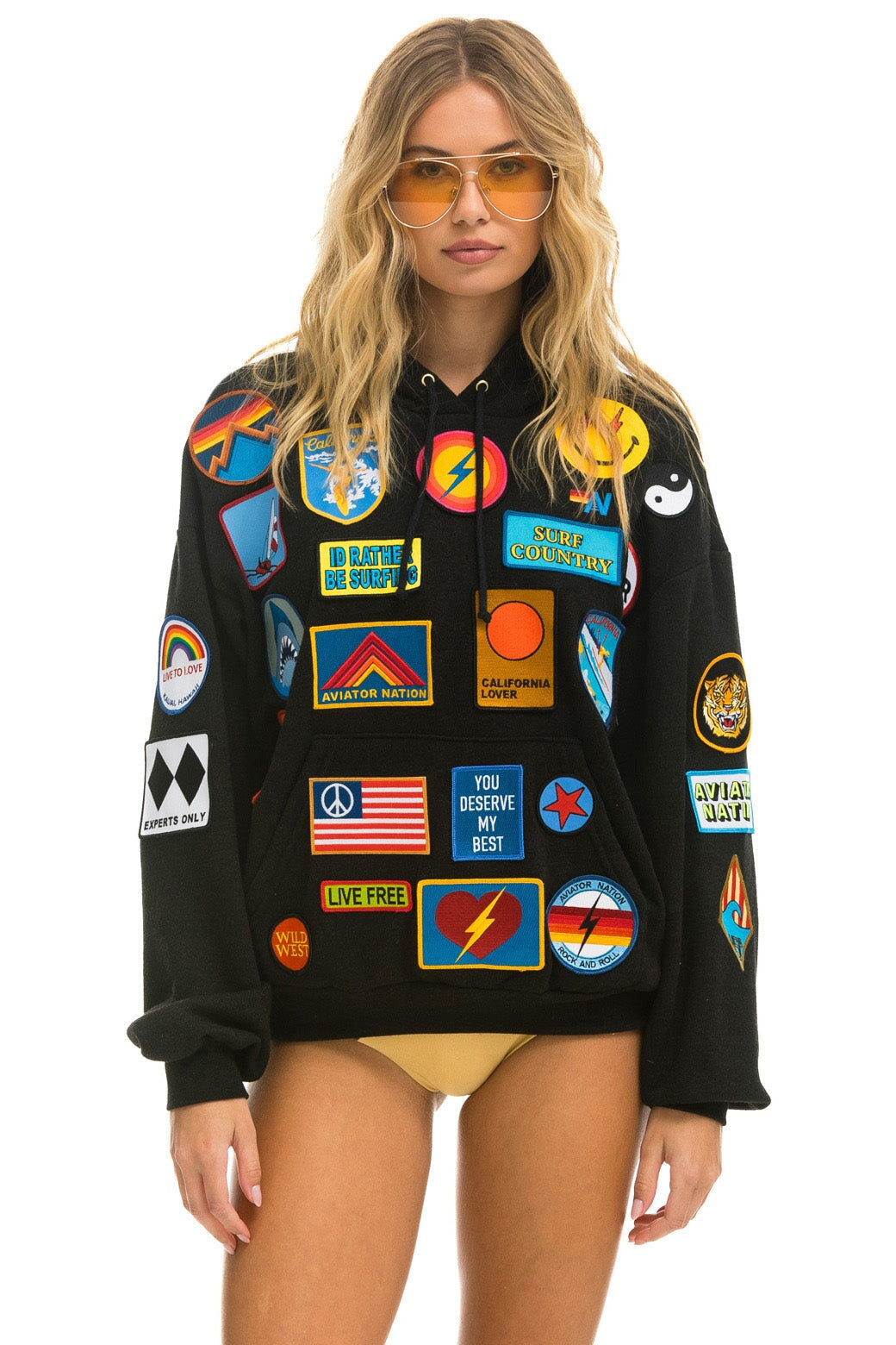 VINTAGE PATCH RELAXED PULLOVER HOODIE- BLACK Hoodie Aviator Nation
