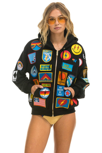 VINTAGE PATCH ZIP HOODIE RELAXED - BLACK Hoodie Aviator Nation