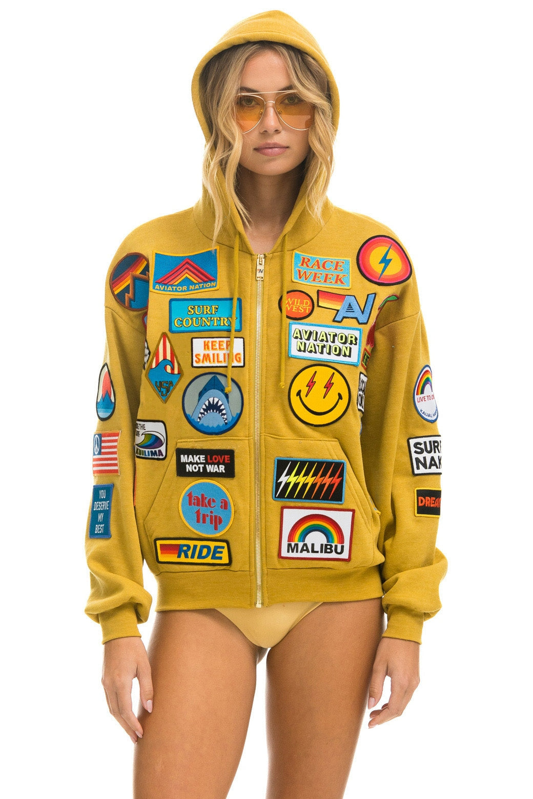 VINTAGE PATCH ZIP HOODIE RELAXED - KHAKI Hoodie Aviator Nation