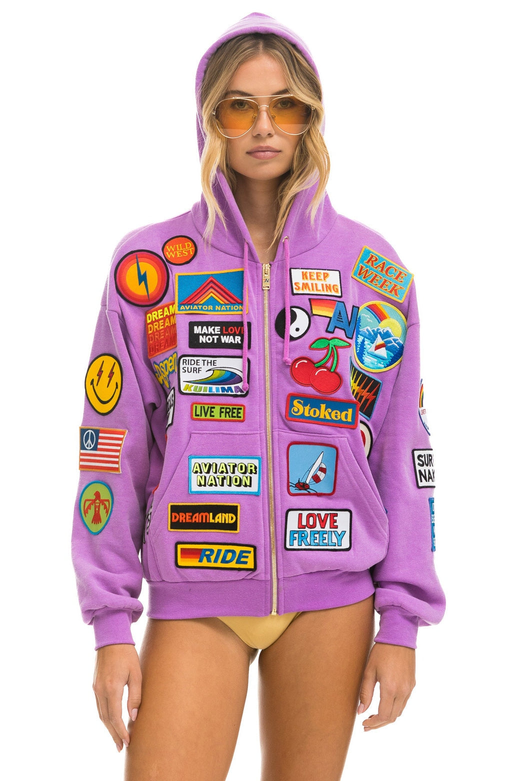 VINTAGE PATCH ZIP HOODIE RELAXED - NEON PURPLE Hoodie Aviator Nation