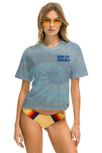 WINDY CITY SMOKEOUT 2023 BOYFRIEND TEE - TIE DYE HEATHER BLUE Boyfriend Tee Aviator Nation