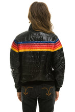 Cargar imagen en el visor de la galería, WOMEN&#39;S 5 STRIPE RAINBOW SLEEVE JACKET - GLOSSY BLACK Jacket Aviator Nation