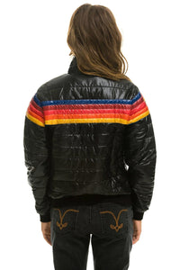 WOMEN'S 5 STRIPE RAINBOW SLEEVE JACKET - GLOSSY BLACK Jacket Aviator Nation