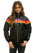 Cargar imagen en el visor de la galería, WOMEN&#39;S 5 STRIPE RAINBOW SLEEVE JACKET - GLOSSY BLACK Jacket Aviator Nation