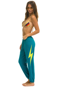 WOMEN'S BOLT SWEATPANTS - TEAL // NEON YELLOW SALE Aviator Nation