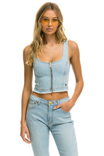 Carregar imagem no visualizador da galeria, WOMEN&#39;S DENIM TOP ZIP FRONT BUSTIER - SUPER LIGHT Women&#39;s Jeans Aviator Nation