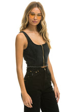 Load image into Gallery viewer, WOMEN&#39;S DENIM TOP ZIP FRONT BUSTIER - VINTAGE BLACK Women&#39;s Jeans Aviator Nation