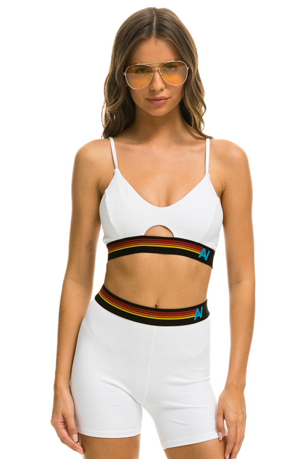 WOMEN'S LOGO ELASTIC KEYHOLE BRA - WHITE Sports Bra Aviator Nation