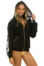 Load image into Gallery viewer, ZEBRA STRIPE RELAXED ZIP HOODIE WITH POCKETS - BLACK // ZEBRA Hoodie Aviator Nation