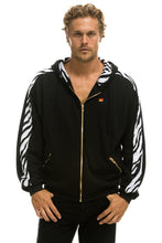 Load image into Gallery viewer, ZEBRA STRIPE RELAXED ZIP HOODIE WITH POCKETS - BLACK // ZEBRA Hoodie Aviator Nation