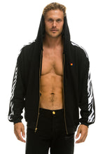 Load image into Gallery viewer, ZEBRA STRIPE RELAXED ZIP HOODIE WITH POCKETS - BLACK // ZEBRA Hoodie Aviator Nation