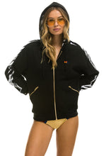 Load image into Gallery viewer, ZEBRA STRIPE RELAXED ZIP HOODIE WITH POCKETS - BLACK // ZEBRA Hoodie Aviator Nation