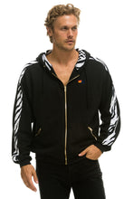 Load image into Gallery viewer, ZEBRA STRIPE RELAXED ZIP HOODIE WITH POCKETS - BLACK // ZEBRA Hoodie Aviator Nation
