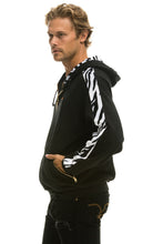 Load image into Gallery viewer, ZEBRA STRIPE RELAXED ZIP HOODIE WITH POCKETS - BLACK // ZEBRA Hoodie Aviator Nation